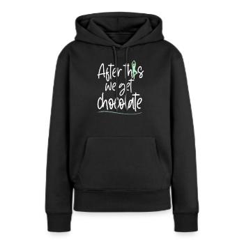 Yoga et chocolat cadeau pour yogi ou gourou - Sweat à capuche Premium bio Femme - noir - Devant - Julia (174cm)