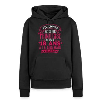 Cadeau Anniversaire Fille 18 ans - Sweat à capuche Premium bio Femme - noir - Devant - Julia (174cm)