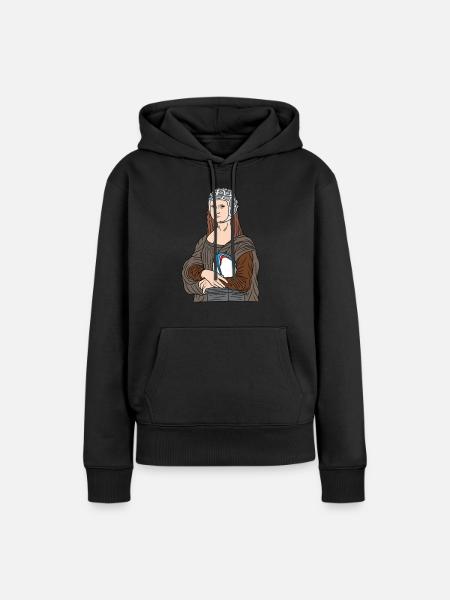 Mona Lisa liebt Rugby - Frauen Premium Bio Hoodie - Schwarz