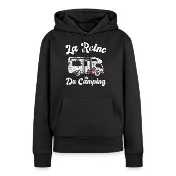 La Reine Du Camping Campeuse Cadeau Campeur Femme - Sweat à capuche Premium bio Femme - noir - Devant - Julia (174cm)