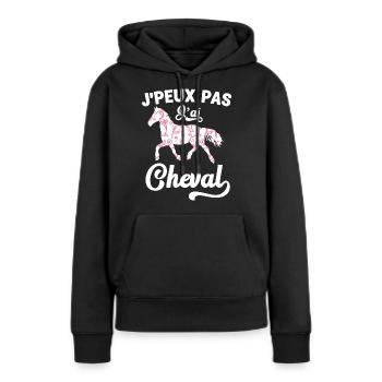 J'Peux Pas J'ai Cheval Humour Fille Équitation - Sweat à capuche Premium bio Femme - noir - Devant - Julia (174cm)