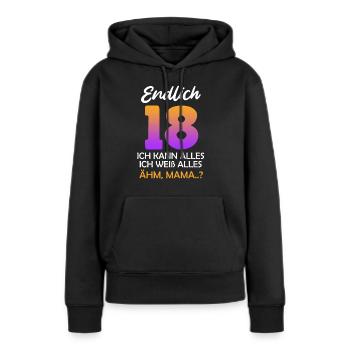 18ème anniversaire enfin adulte je peux tout faire - Sweat à capuche Premium bio Femme - noir - Devant - Julia (174cm)