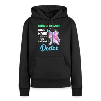 Docteur Licorne 2022 Doctorat Disputation - Sweat à capuche Premium bio Femme - noir - Devant - Julia (174cm)