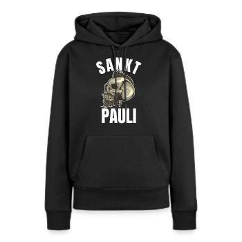 St Pauli. Éventail St pauli Éventail Paulianer Hamburger - Sweat à capuche Premium bio Femme - noir - Devant - Julia (174cm)