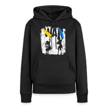 Ukraine | Freiheit kein Krieg Landesfarben - Frauen Premium Bio Hoodie - Schwarz - Vorne - Julia (174cm)