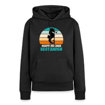 Seepferdchen Abzeichen - Frauen Premium Bio Hoodie - Schwarz - Vorne - Julia (174cm)