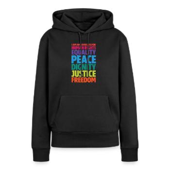 Menschenrechte - Frauen Premium Bio Hoodie - Schwarz - Vorne - Julia (174cm)