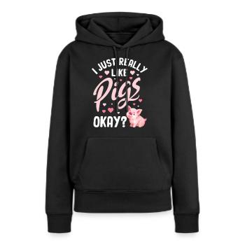 Schwein - Frauen Premium Bio Hoodie - Schwarz - Vorne - Julia (174cm)