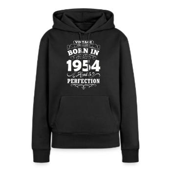 Cadeau d’anniversaire Anniversaire Bursdag Né en 1954 - Sweat à capuche Premium bio Femme - noir - Devant - Julia (174cm)