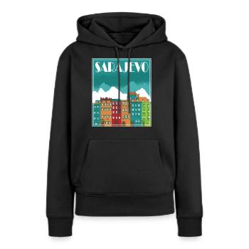 Sarajevo Paysage Vintage Art - Sweat à capuche Premium bio Femme - noir - Devant - Julia (174cm)