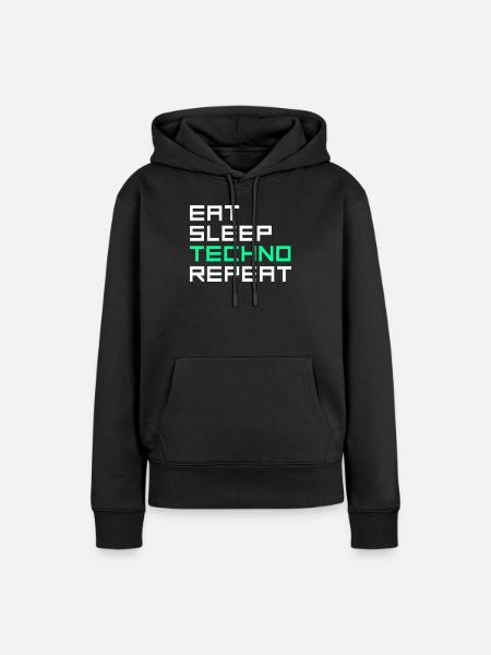eat sleep techno repeat - Frauen Premium Bio Hoodie - Schwarz