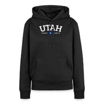 Utah - Frauen Premium Bio Hoodie - Schwarz - Vorne - Julia (174cm)