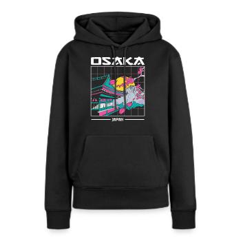 Osaka Japon Art esthétique des années 80 - Sweat à capuche Premium bio Femme - noir - Devant - Julia (174cm)