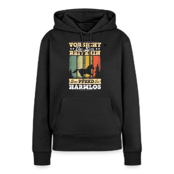 Vorsicht vor der Reiterin - Frauen Premium Bio Hoodie - Schwarz - Vorne - Julia (174cm)