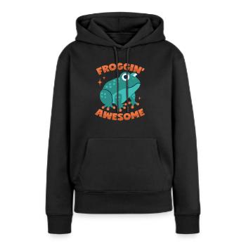 Frosch Wortwitz - Frauen Premium Bio Hoodie - Schwarz - Vorne - Julia (174cm)