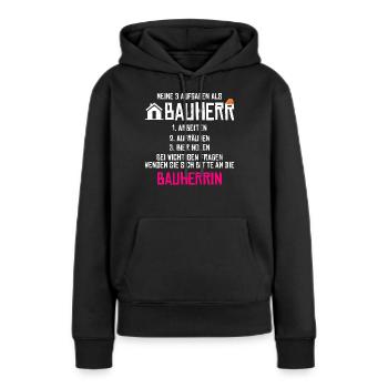 Meine Aufgaben als Bauherr - Frauen Premium Bio Hoodie - Schwarz - Vorne - Julia (174cm)