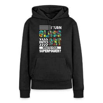 Je transforme le verre en art Dis-moi ton superpouvoir - Sweat à capuche Premium bio Femme - noir - Devant - Julia (174cm)