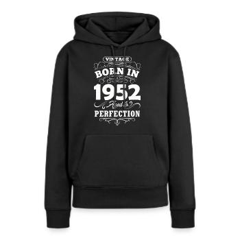 Cadeau d’anniversaire Anniversaire Bursdag Né en 1952 - Sweat à capuche Premium bio Femme - noir - Devant - Julia (174cm)
