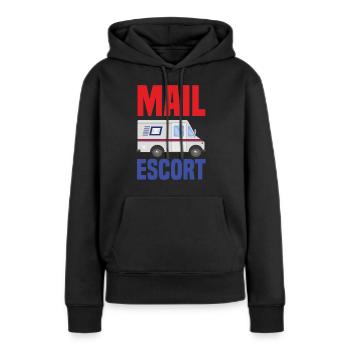Drôle de lettre Livreur Post Post Cadeaux - Sweat à capuche Premium bio Femme - noir - Devant - Julia (174cm)