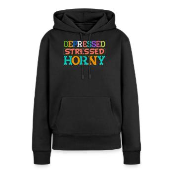 Depressive, Gestresste, Geile Single-Life-Frauen - Frauen Premium Bio Hoodie - Schwarz - Vorne - Julia (174cm)
