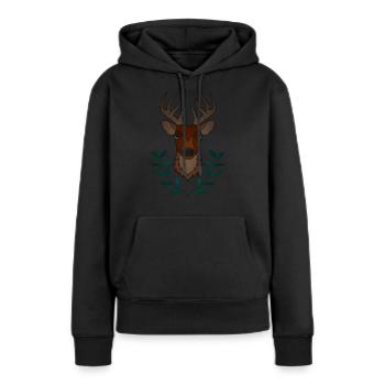 Bois de cerf rouge avec des bois de cerf - Sweat à capuche Premium bio Femme - noir - Devant - Julia (174cm)
