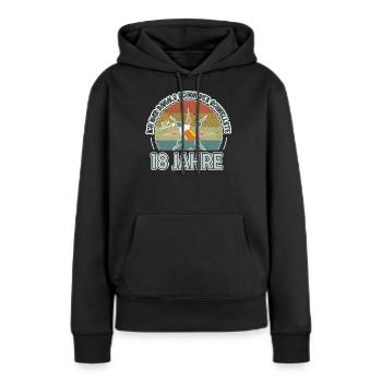 Ich war damals schon der Schnellste 18. Geburtstag - Frauen Premium Bio Hoodie - Schwarz - Vorne - Julia (174cm)