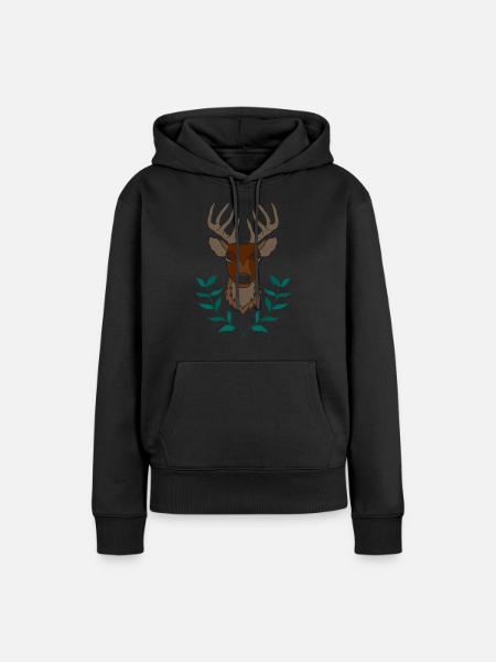 Rothirsch Geweih mit Hirschgeweih - Frauen Premium Bio Hoodie - Schwarz