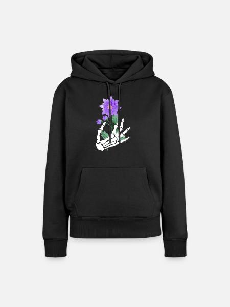Blumen Deko Skelett Halloween - Frauen Premium Bio Hoodie - Schwarz