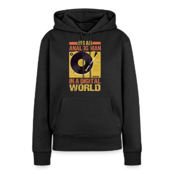Je suis un homme analogique dans un monde numérique - Sweat à capuche Premium bio Femme - noir - Devant - Julia (174cm)