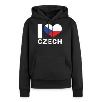 J’aime République tchèque Heart Flag République tchèque - Sweat à capuche Premium bio Femme - noir - Devant - Julia (174cm)