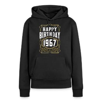 Cadeau d’anniversaire Bursdag Vintage 1990 - Sweat à capuche Premium bio Femme - noir - Devant - Julia (174cm)