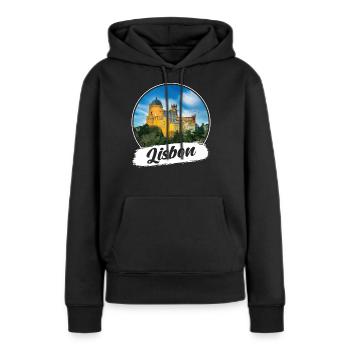 Souvenir de Lisbonne - Sweat à capuche Premium bio Femme - noir - Devant - Julia (174cm)