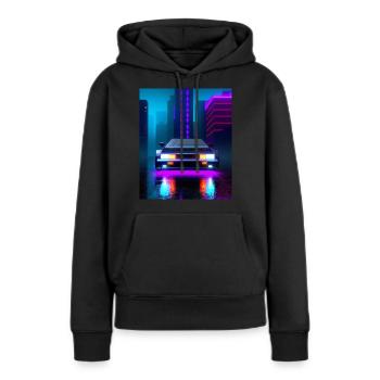Vaporwave Aesthetic Sportwagen Regen Hochhäuser - Frauen Premium Bio Hoodie - Schwarz - Vorne - Julia (174cm)
