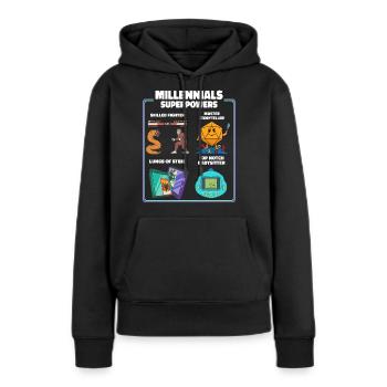 Drôle Millennial Nerdy Old Skool Hobbies Cartoon - Sweat à capuche Premium bio Femme - noir - Devant - Julia (174cm)