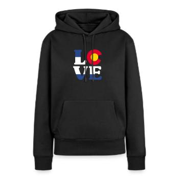 Colorado - Frauen Premium Bio Hoodie - Schwarz - Vorne - Julia (174cm)