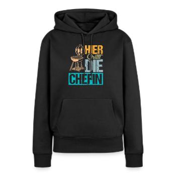 Hier Grillt die Chefin - Frauen Premium Bio Hoodie - Schwarz - Vorne - Julia (174cm)