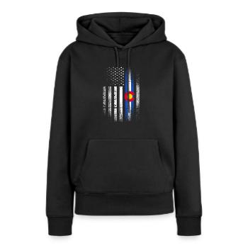 Colorado - Frauen Premium Bio Hoodie - Schwarz - Vorne - Julia (174cm)