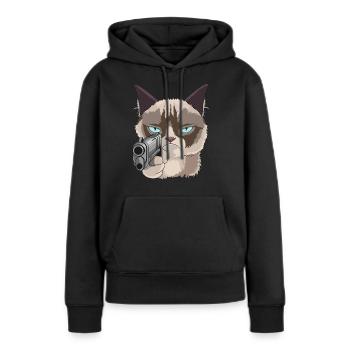 Katze Mit pistole - Frauen Premium Bio Hoodie - Schwarz - Vorne - Julia (174cm)