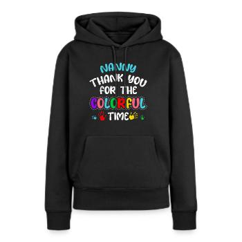 Merci beaucoup pour le temps coloré Merci assistante maternelle - Sweat à capuche Premium bio Femme - noir - Devant - Julia (174cm)