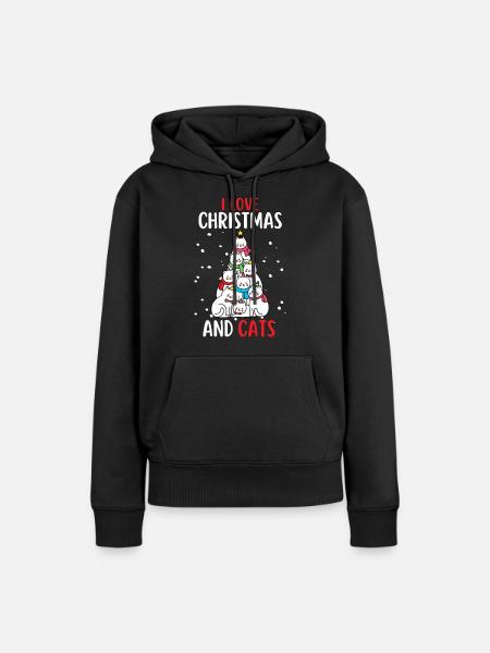 I Love Christmas and Cats Katze Weihnachten - Frauen Premium Bio Hoodie - Schwarz