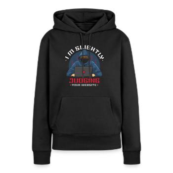 Je juge votre développeur web de site web facilement - Sweat à capuche Premium bio Femme - noir - Devant - Julia (174cm)