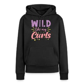 Boucles cheveux sauvages comme mes boucles - Sweat à capuche Premium bio Femme - noir - Devant - Julia (174cm)