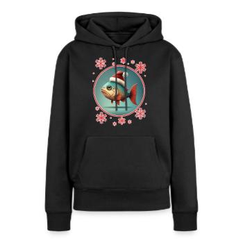 Pêche Pêcheur Pêcheuse Noël Pêcheur Poisson - Sweat à capuche Premium bio Femme - noir - Devant - Julia (174cm)