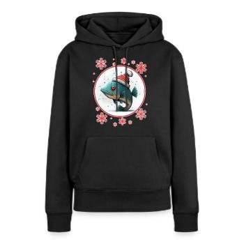 Pêche Pêcheur Pêcheuse Noël Pêcheur Poisson - Sweat à capuche Premium bio Femme - noir - Devant - Julia (174cm)