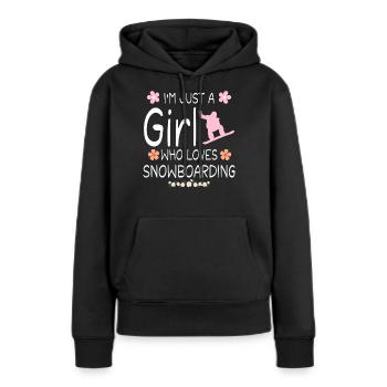 Ich bin nur ein Mädchen, das Snowboarden liebt - Frauen Premium Bio Hoodie - Schwarz - Vorne - Julia (174cm)