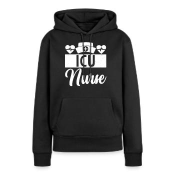 Infirmière en soins intensifs Unité de soins intensifs - Sweat à capuche Premium bio Femme - noir - Devant - Julia (174cm)