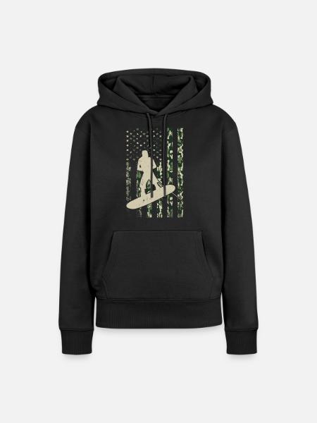 Wakeboarding US Flag Wakeboarding Wakesurfing - Frauen Premium Bio Hoodie - Schwarz