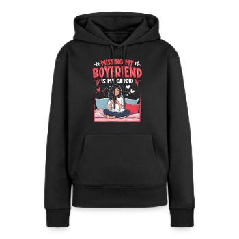 Fernbeziehung Missing My Boyfriend Is My Cardio - Frauen Premium Bio Hoodie - Schwarz - Vorne - Julia (174cm)
