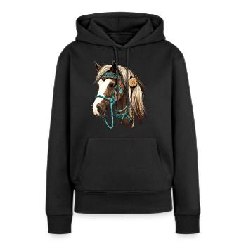 Cheval islandais indien - Sweat à capuche Premium bio Femme - noir - Devant - Julia (174cm)