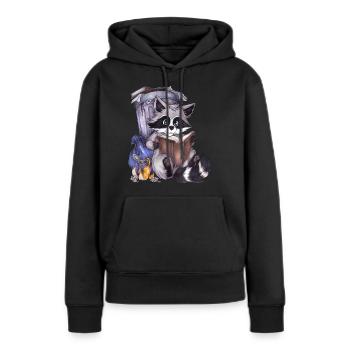 Niedlich Lesen Waschbär mit Buch zum Geburtstag - Frauen Premium Bio Hoodie - Schwarz - Vorne - Julia (174cm)